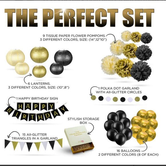 Black & Gold Birthday Party Decoration set - Picture 6 of 8